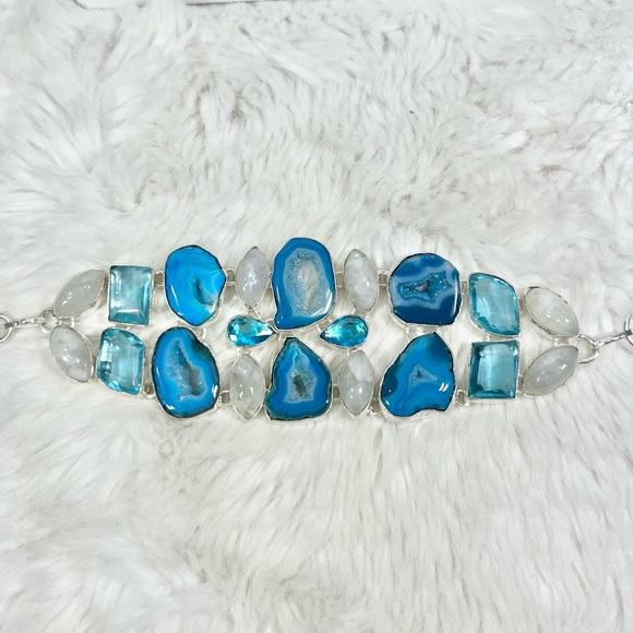Solar Add on Item - Blue Solar Quartz Moonstone 925 Gemstone Large Bracelet - Picture 3 of 5